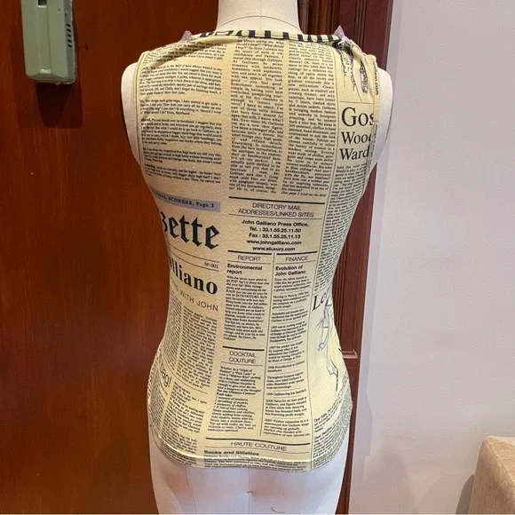 John Galliano RARE Vintage Newspaper Print Tank top Y2K - Picture 2 of 5